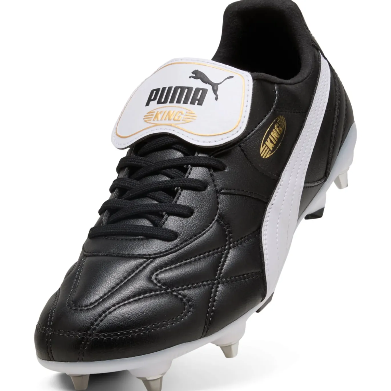 PUMA King Top IJzeren-Nop Voetbalschoenen (SG) Zwart Wit Goud