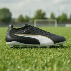 PUMA King 20 Ultimate Gras / Kunstgras Voetbalschoenen (MG) Zwart Wit Goud