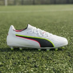 PUMA King 20 Ultimate Gras / Kunstgras Voetbalschoenen (MG) Wit Felrood Neongeel