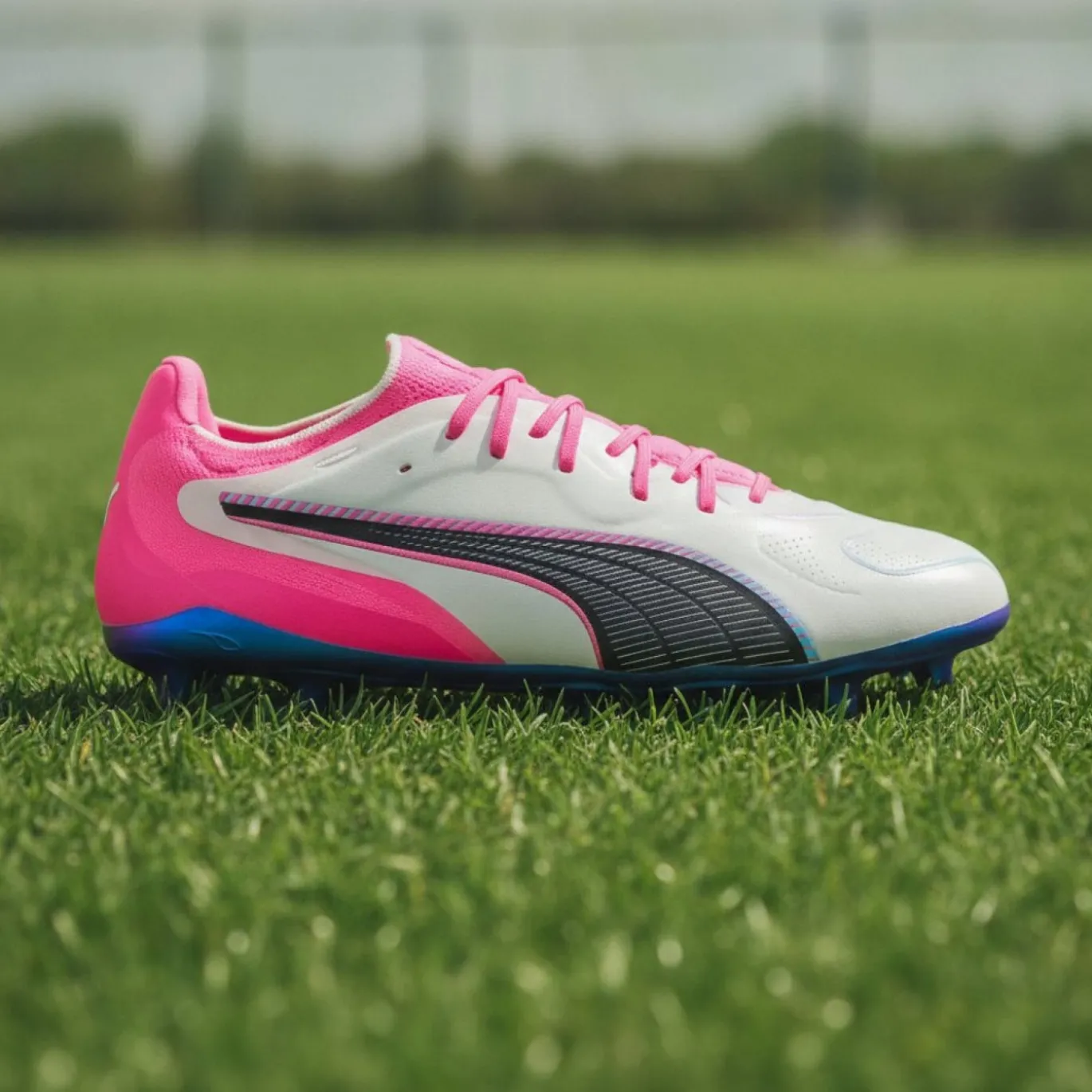 PUMA King 20 Ultimate Gras / Kunstgras Voetbalschoenen (MG) Wit Felroze Blauw Geel