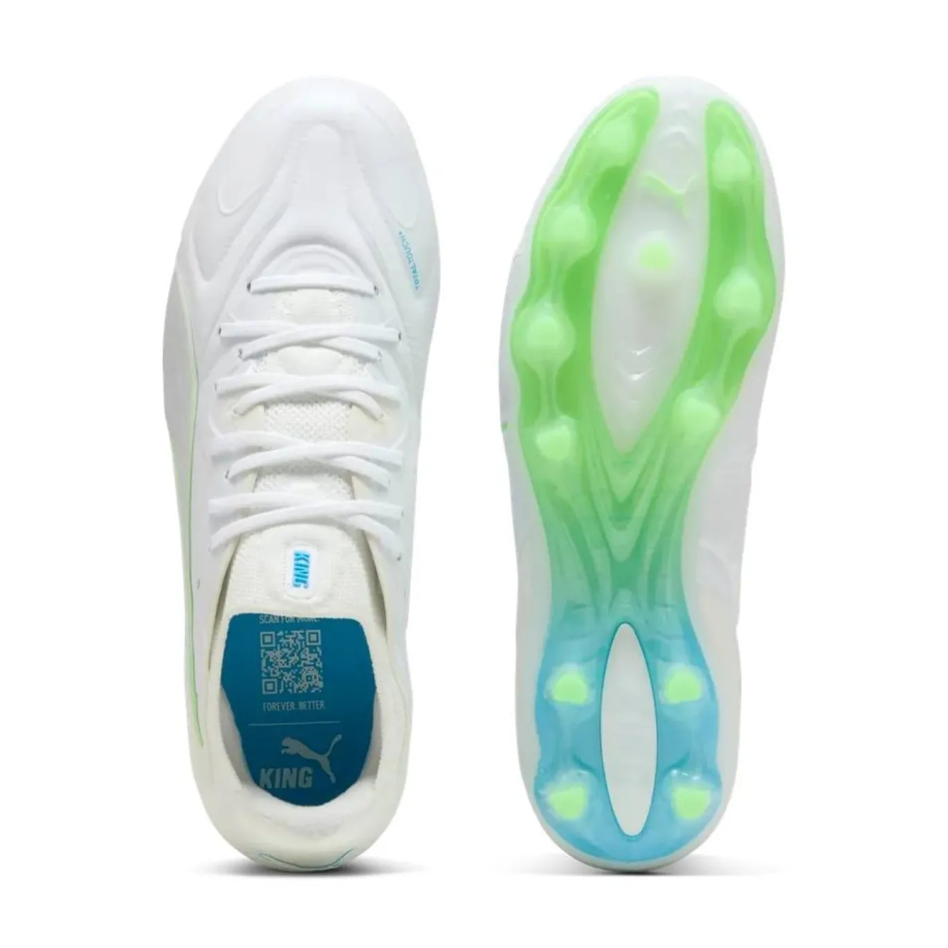 PUMA KING 20 Ultimate Gras / Kunstgras Voetbalschoenen (MG) Wit Felblauw Felgroen Zilver