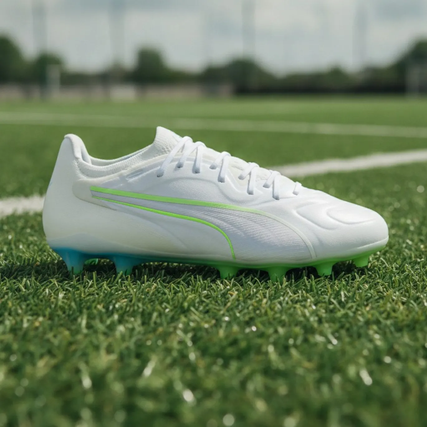 PUMA KING 20 Ultimate Gras / Kunstgras Voetbalschoenen (MG) Wit Felblauw Felgroen Zilver