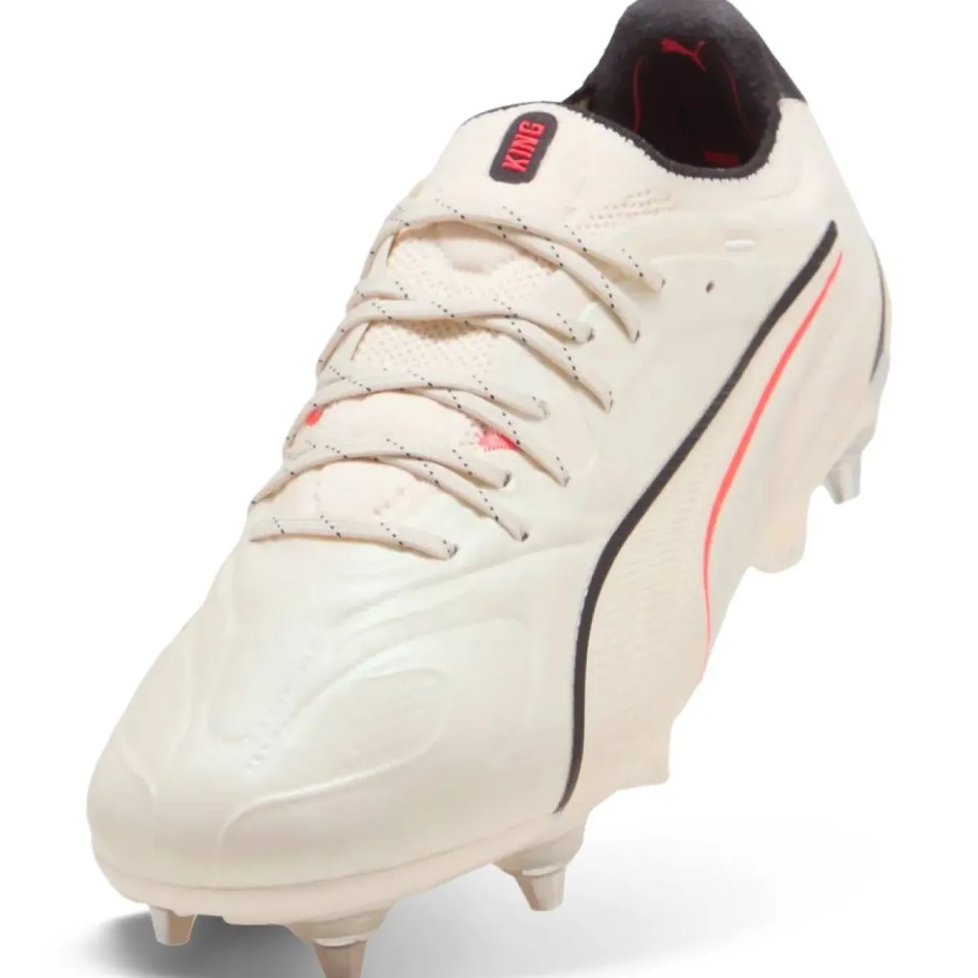PUMA King 20 Ultimate IJzeren-Nop Voetbalschoenen (SG) Gebroken Wit Zwart Rood