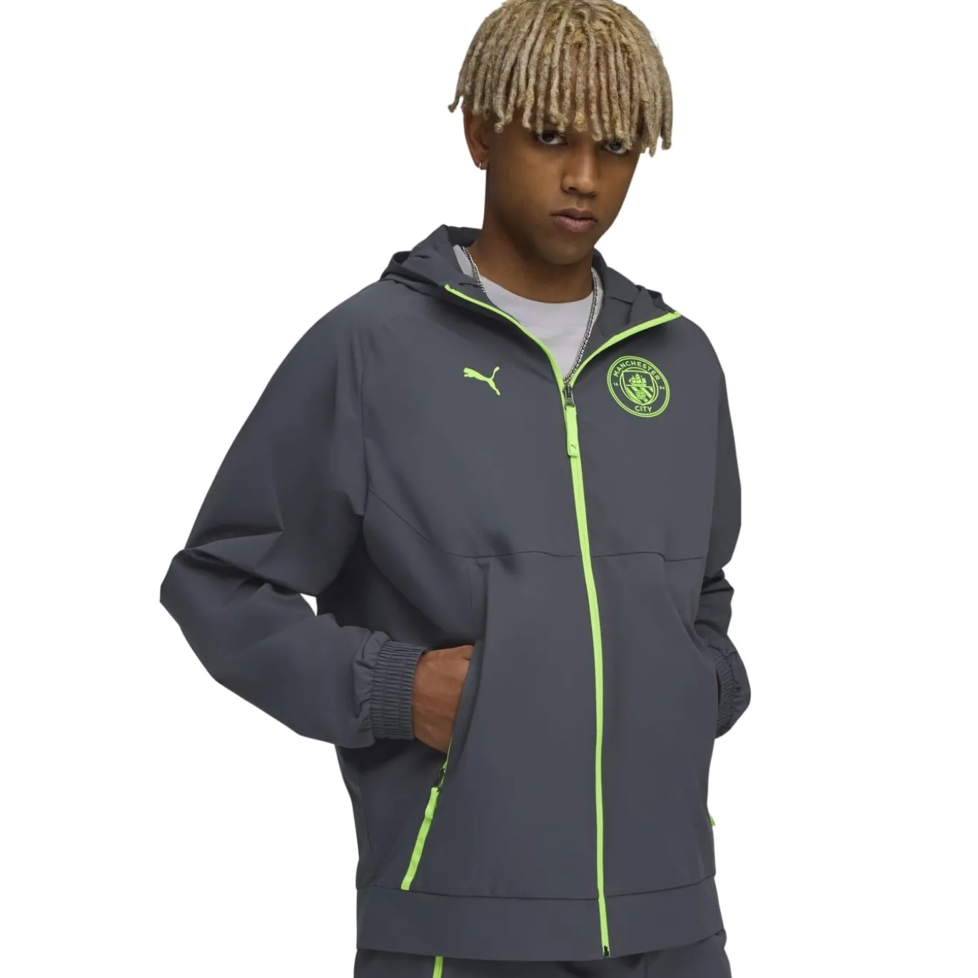 PUMA Manchester City Pumatech Woven Trainingspak 2025-2026 Grijs Groen