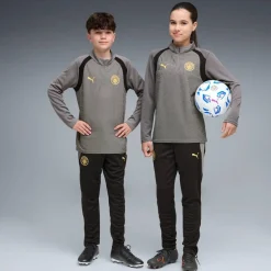 PUMA Manchester City Trainingstrui 1/4-Zip 2026-2027 Kids Donkergrijs Zwart Goudgeel