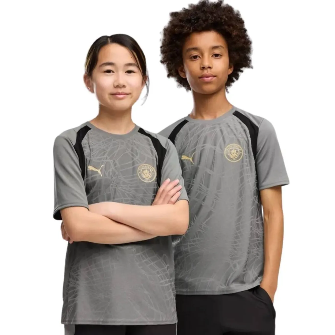 PUMA Manchester City Trainingsshirt 2026-2027 Kids Donkergrijs Zwart Goudgeel