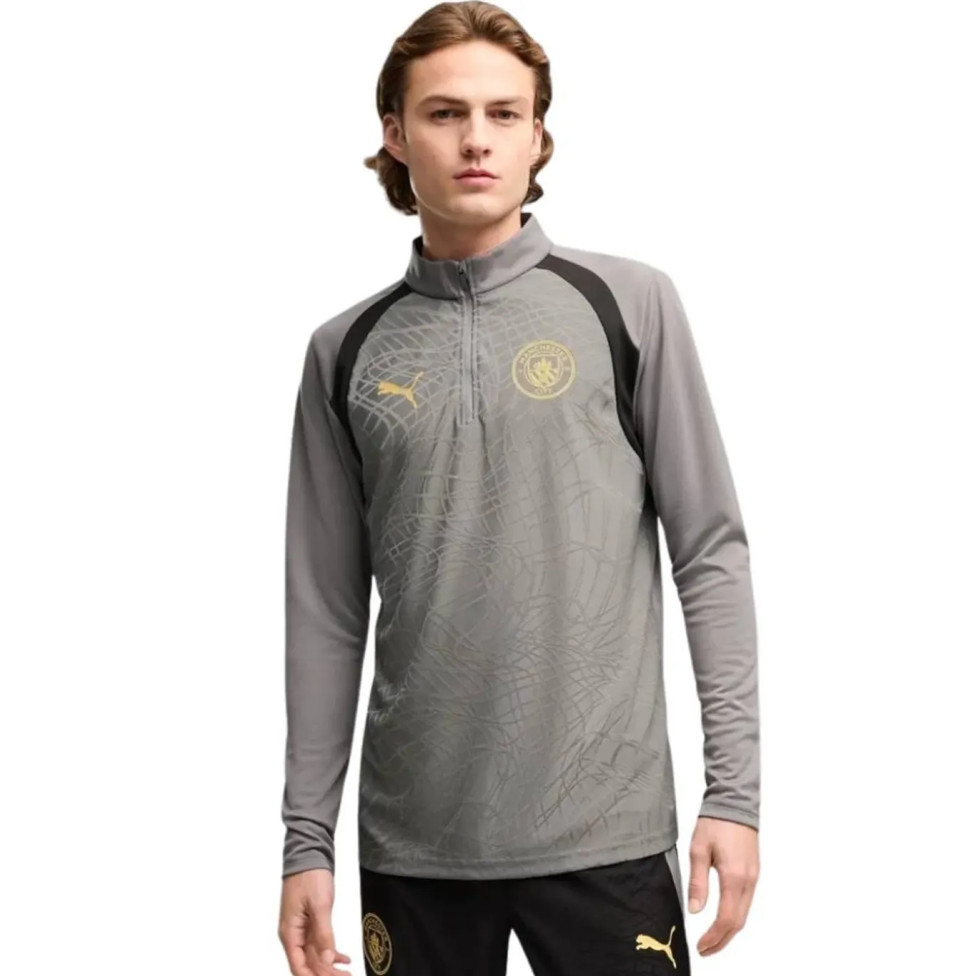 PUMA Manchester City Trainingspak 1/4-Zip 2026-2027 Donkergrijs Zwart Goudgeel
