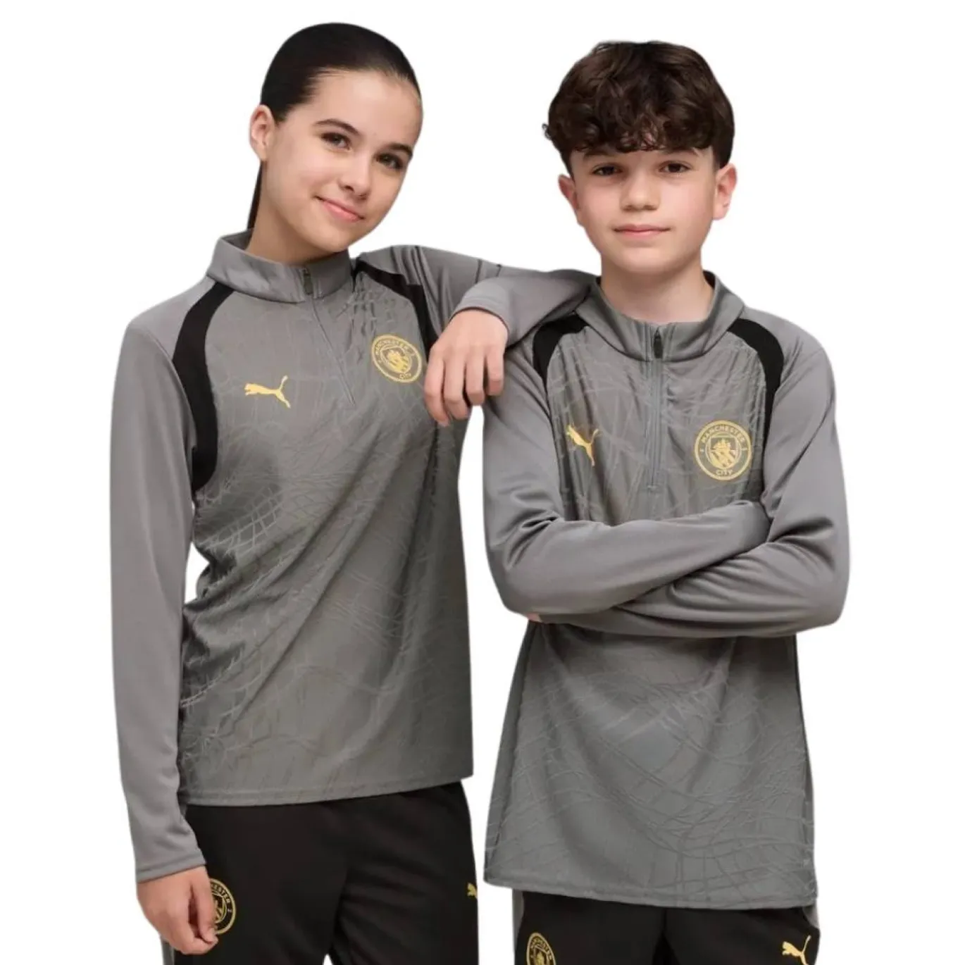 PUMA Manchester City Trainingspak 1/4-Zip 2026-2027 Kids Donkergrijs Zwart Goudgeel