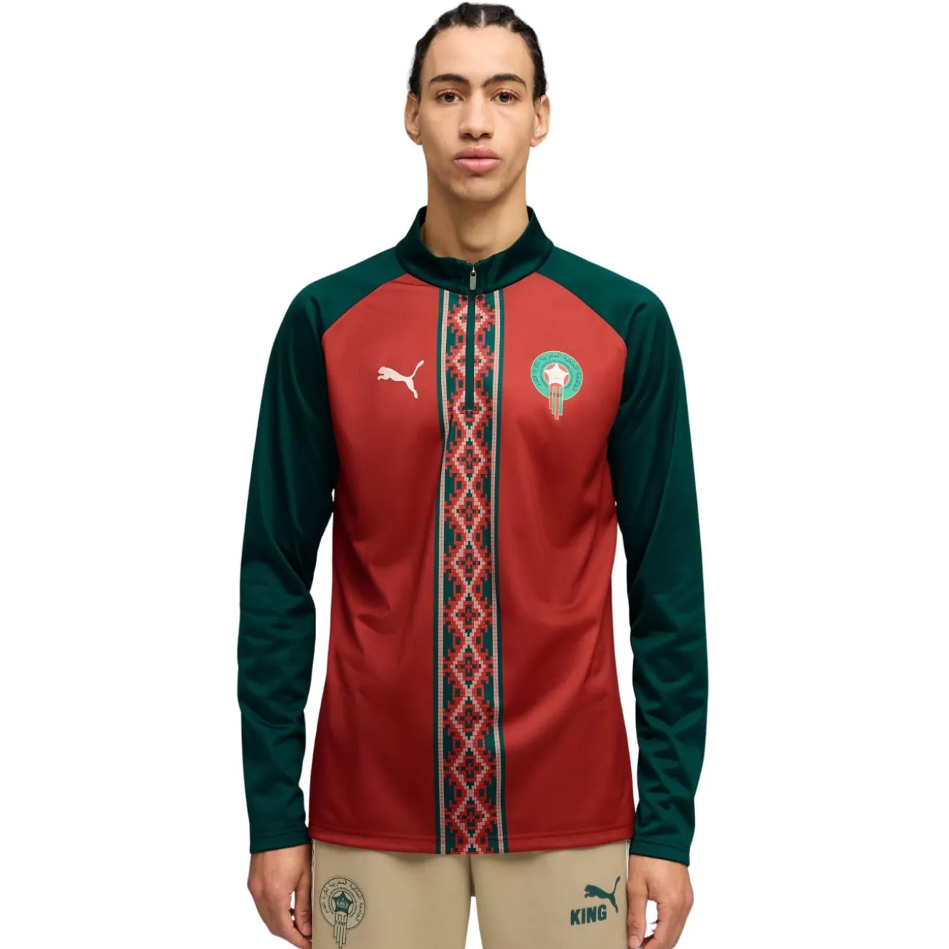 PUMA Marokko Pre-Match Trainingstrui 1/4 Zip 2026-2028 Rood Groen Wit