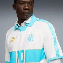 PUMA Olympique Marseille KING T-Shirt Retro Wit Lichtblauw Goud