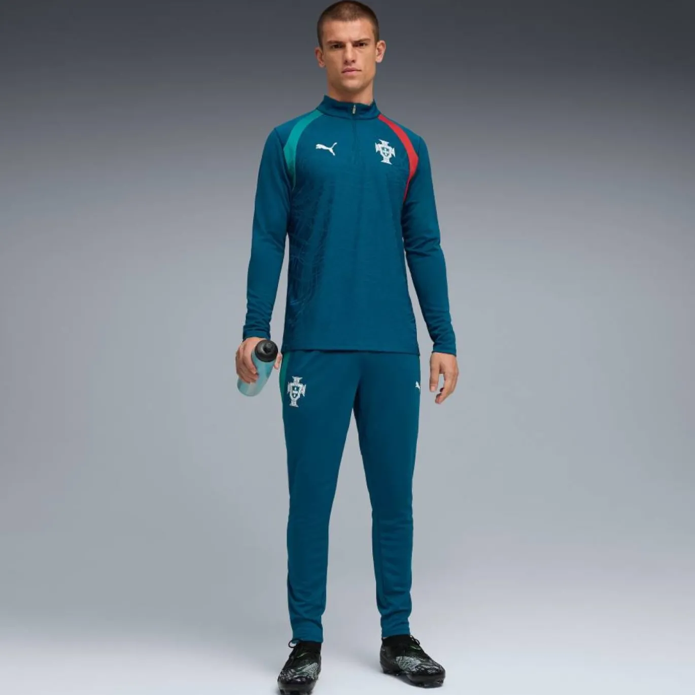 PUMA Portugal Trainingstrui 1/4 Zip 2026-2028 Blauwgroen Wit