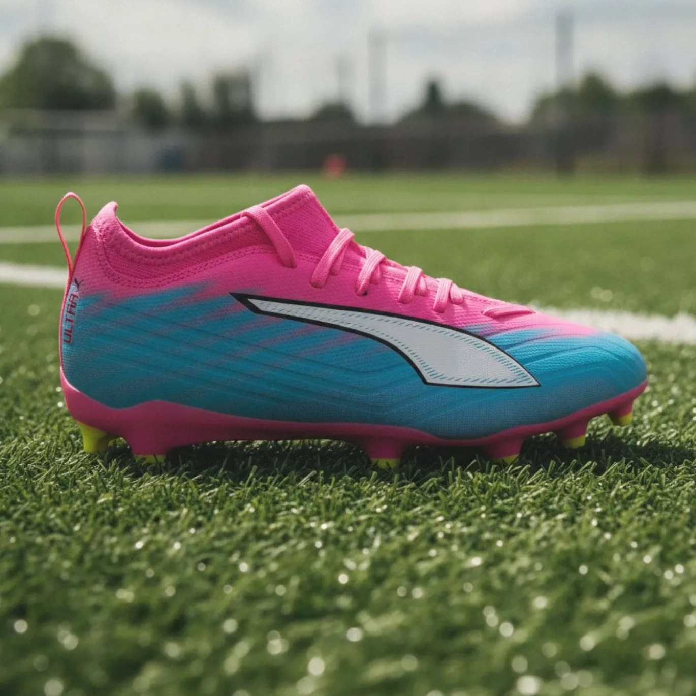 PUMA Ultra 6 Match Gras / Kunstgras Voetbalschoenen (MG) Kids Felroze Blauw Geel