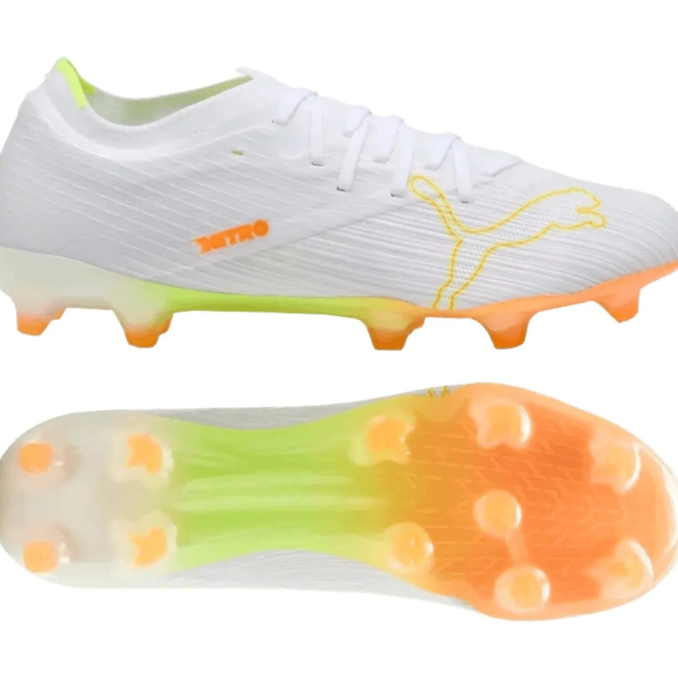 PUMA Ultra Nitro 7 Match Gras Voetbalschoenen (FG) Wit Geel Oranje