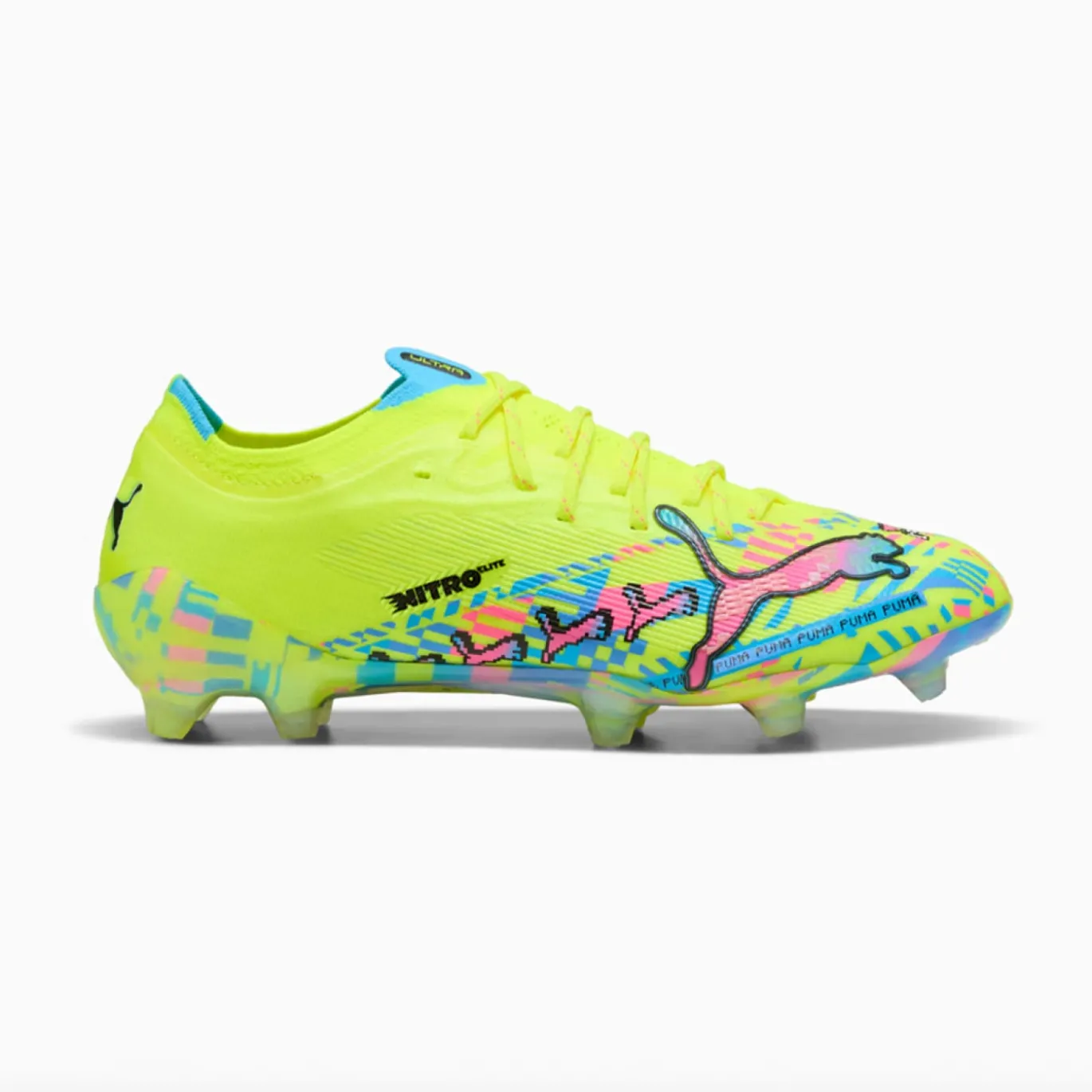 PUMA Ultra Nitro 7 Ultimate ADV Gras Voetbalschoenen (FG) Neongroen Felblauw Felroze