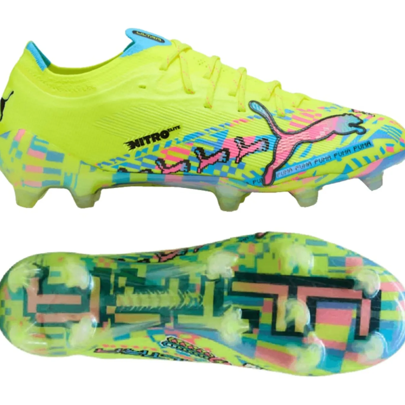 PUMA Ultra Nitro 7 Ultimate ADV Gras Voetbalschoenen (FG) Neongroen Felblauw Felroze