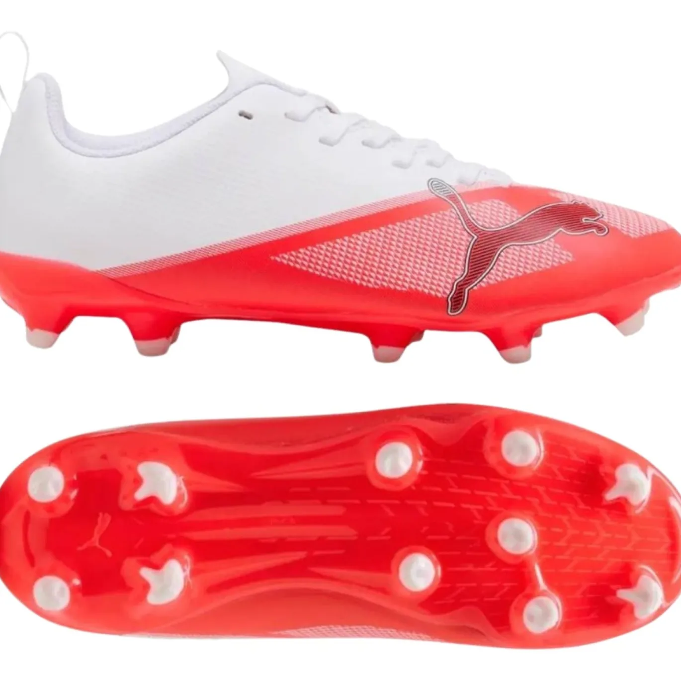 PUMA Ultra 7 Play Gras / Kunstgras Voetbalschoenen (MG) Kids Wit Felrood Zwart