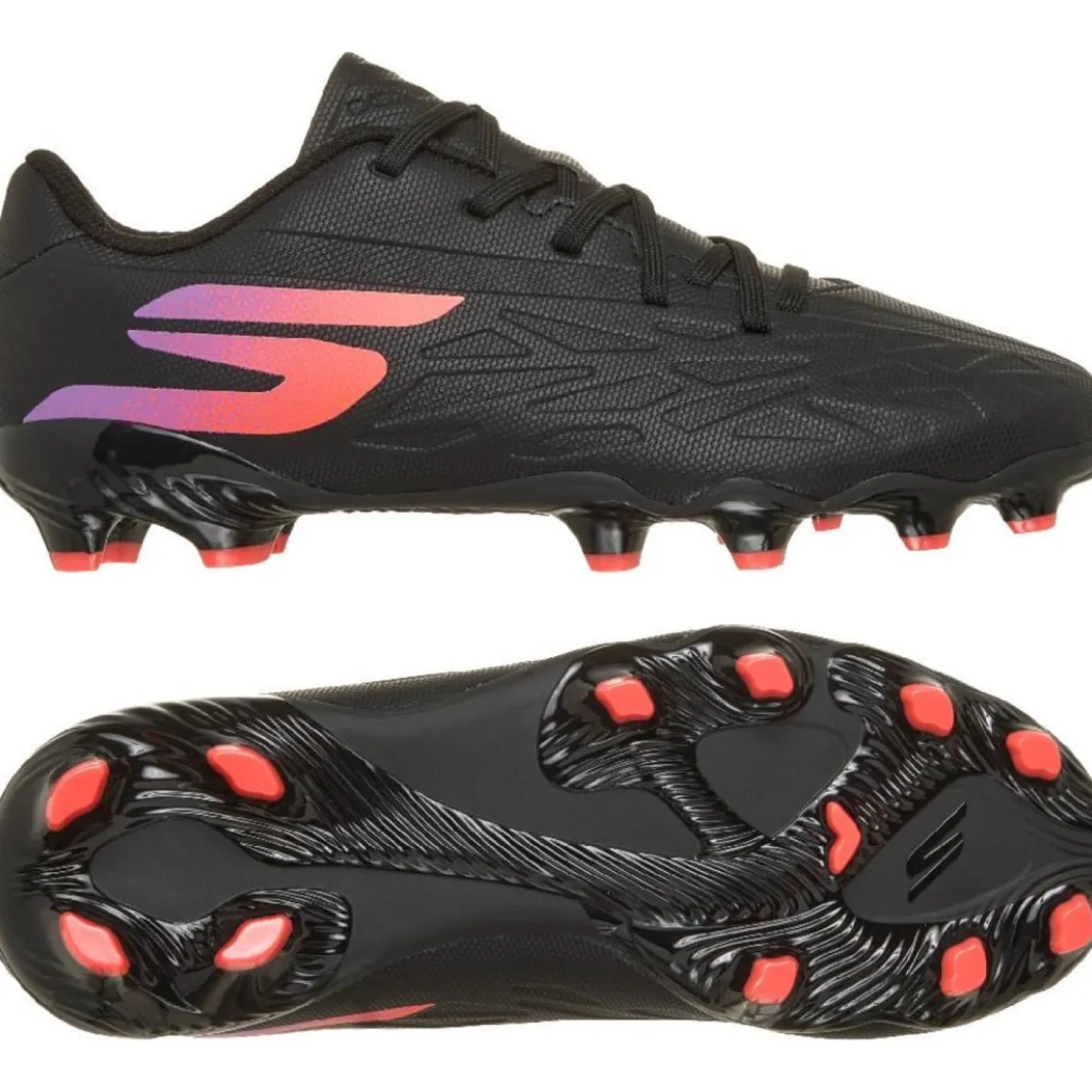 Skechers Razor 2 Low Gras / Kunstgras Voetbalschoenen (MG) Kids Zwart Paars Neon