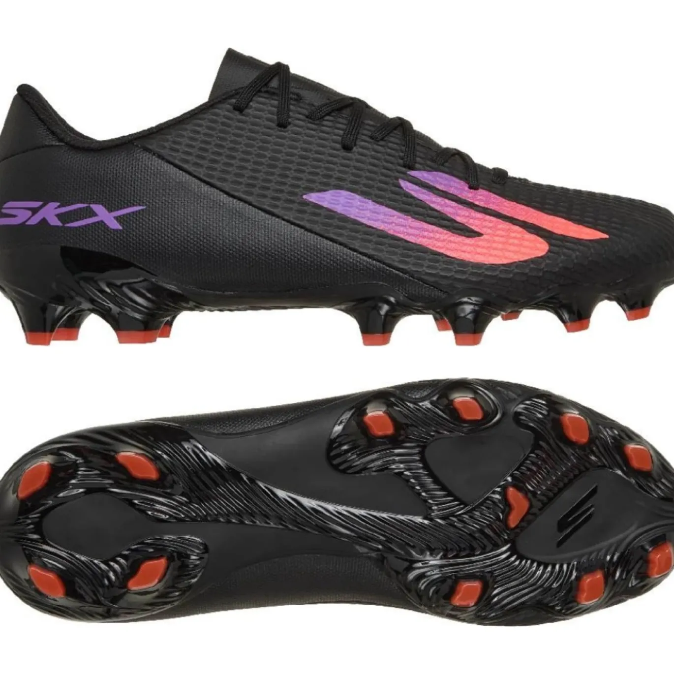 Skechers SKX_2 Low Academy Gras Voetbalschoenen (FG) Zwart Paars Neon