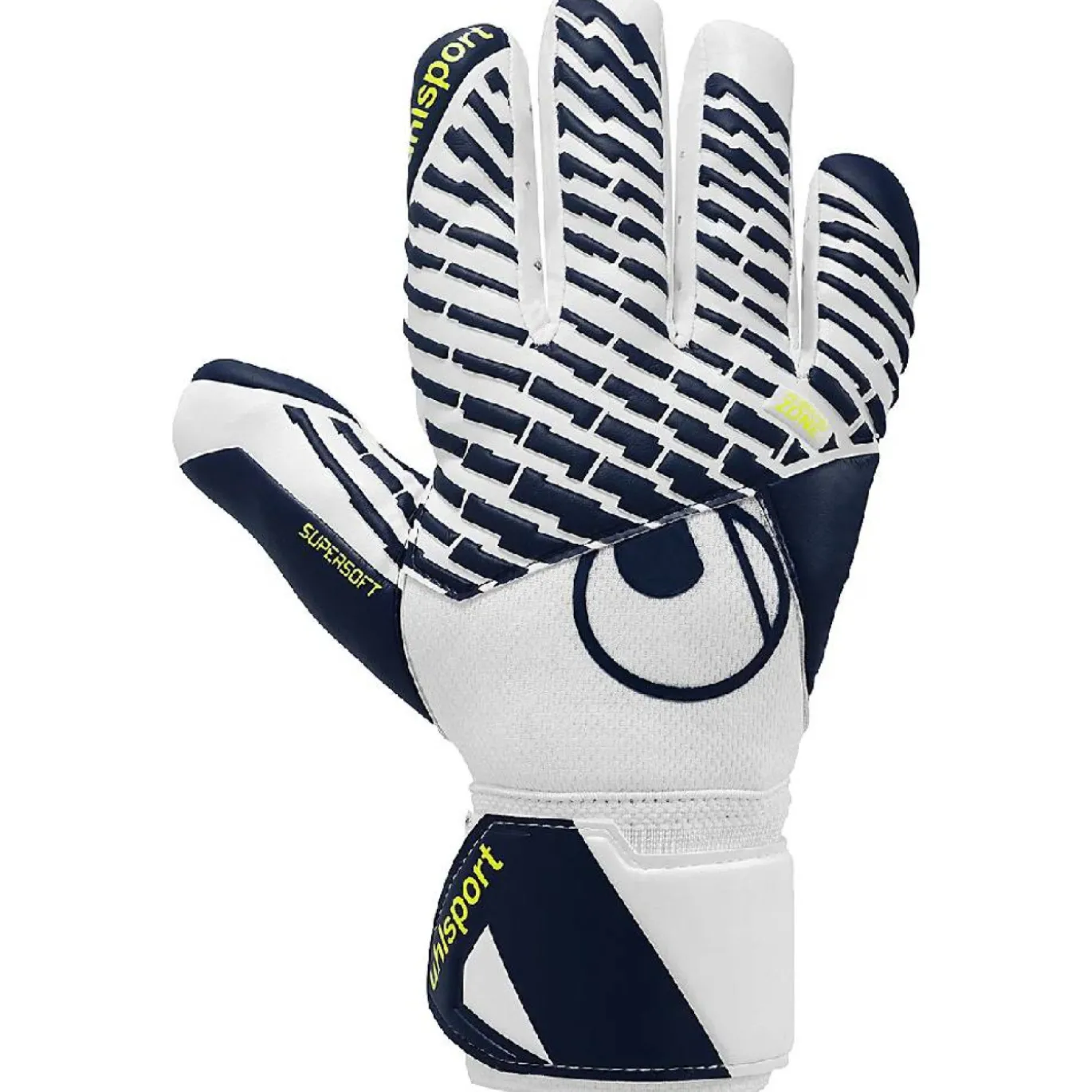 Uhlsport FM Supersoft HN Keepershandschoenen Wit Donkerblauw Neongeel