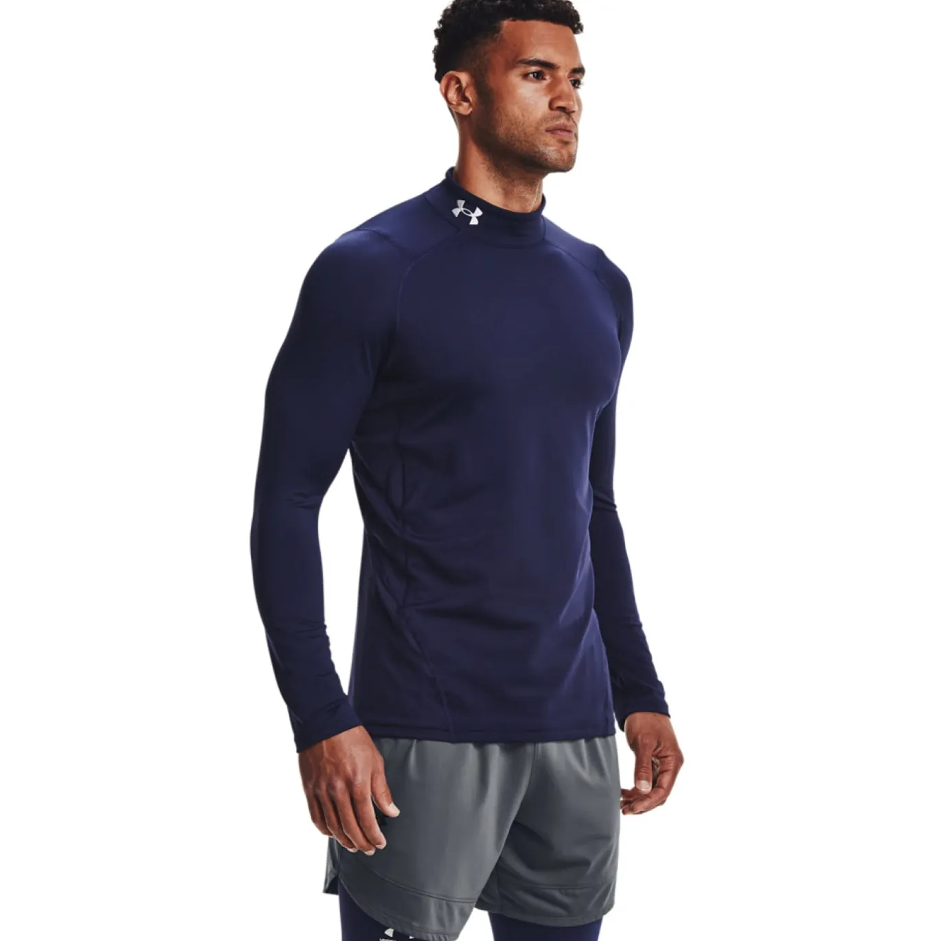 Under Armour ColdGear Fitted Ondershirt Lange Mouwen Donkerblauw Wit