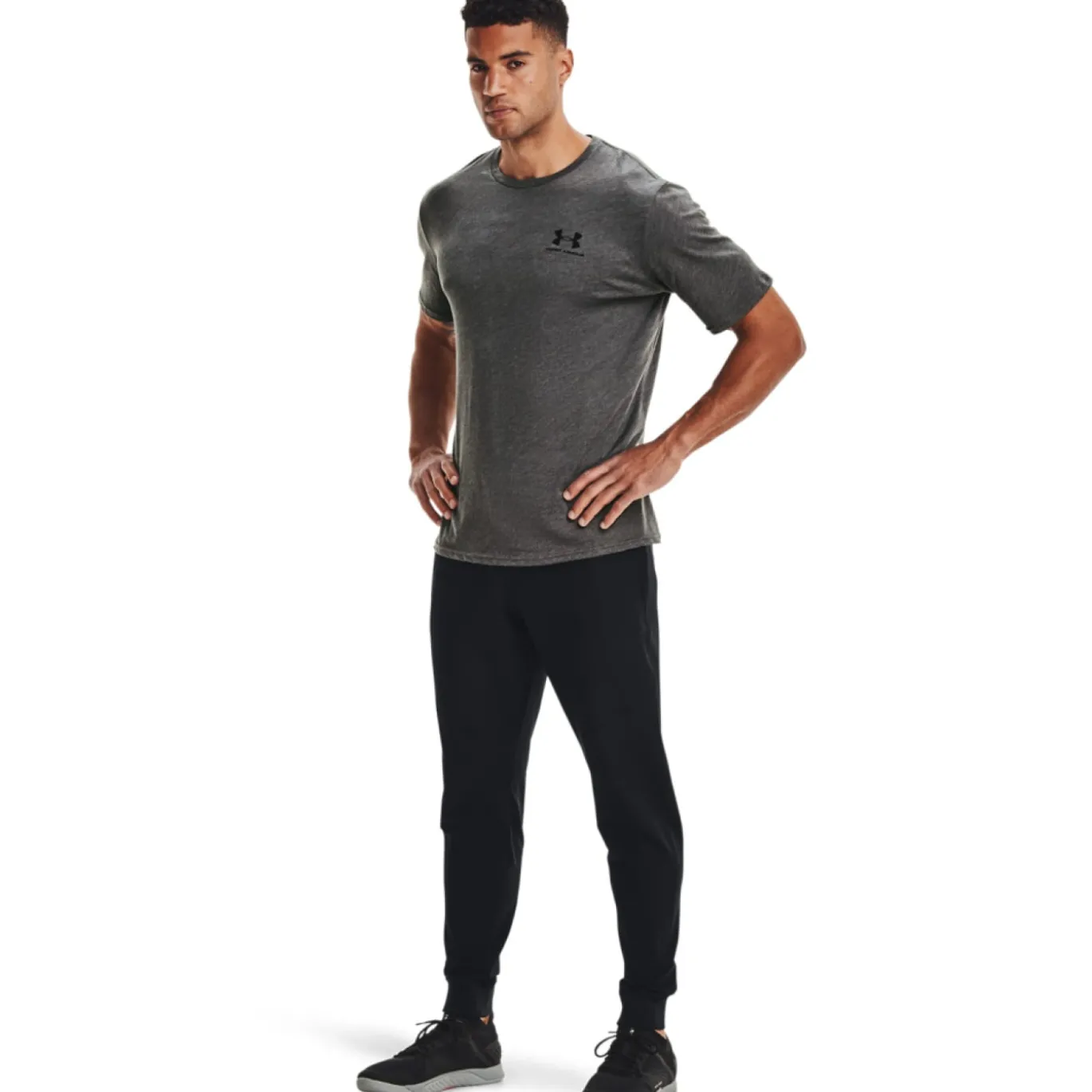 Under Armour Left Chest Logo T-Shirt Donkergrijs Zwart