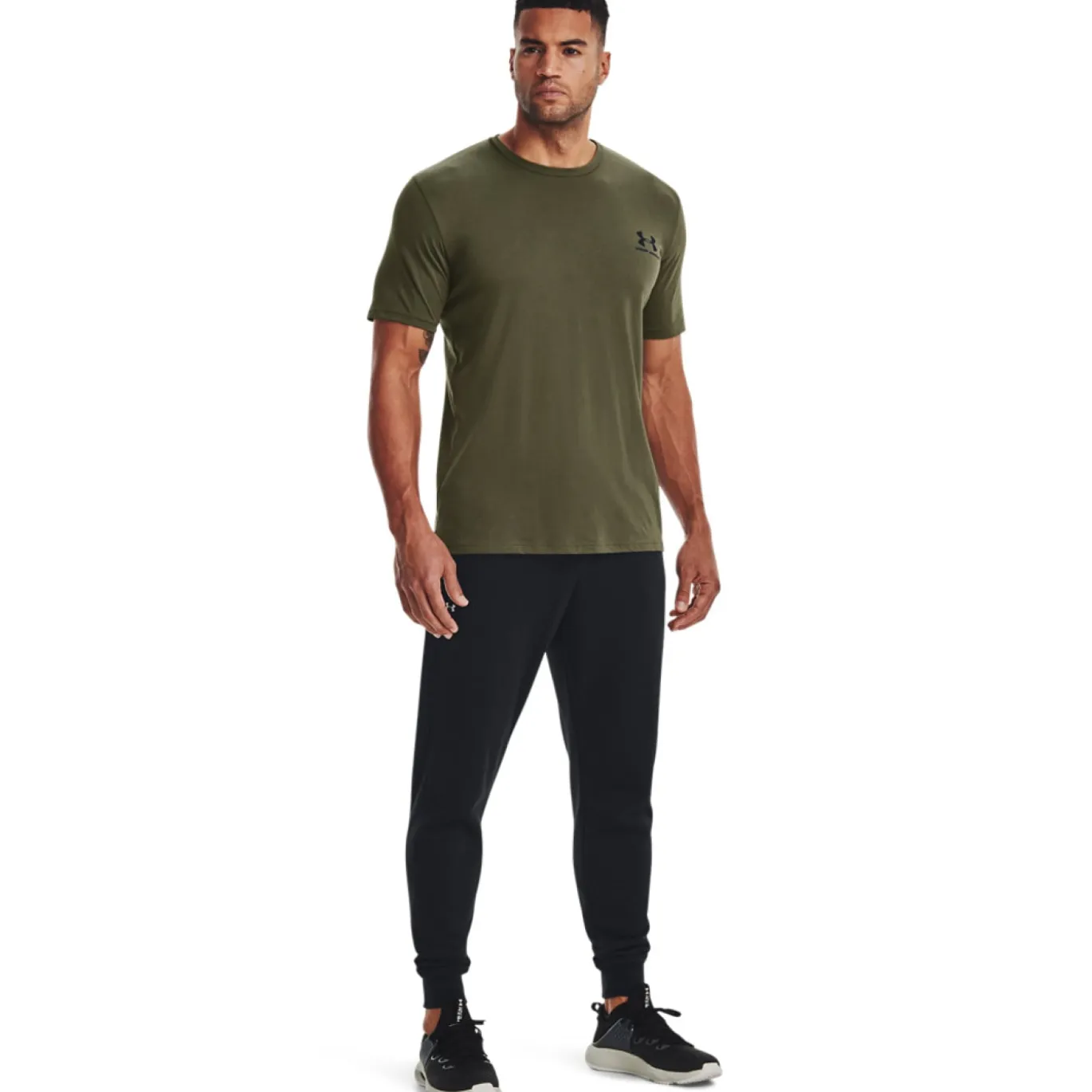 Under Armour Left Chest Logo T-Shirt Olijfgroen Zwart