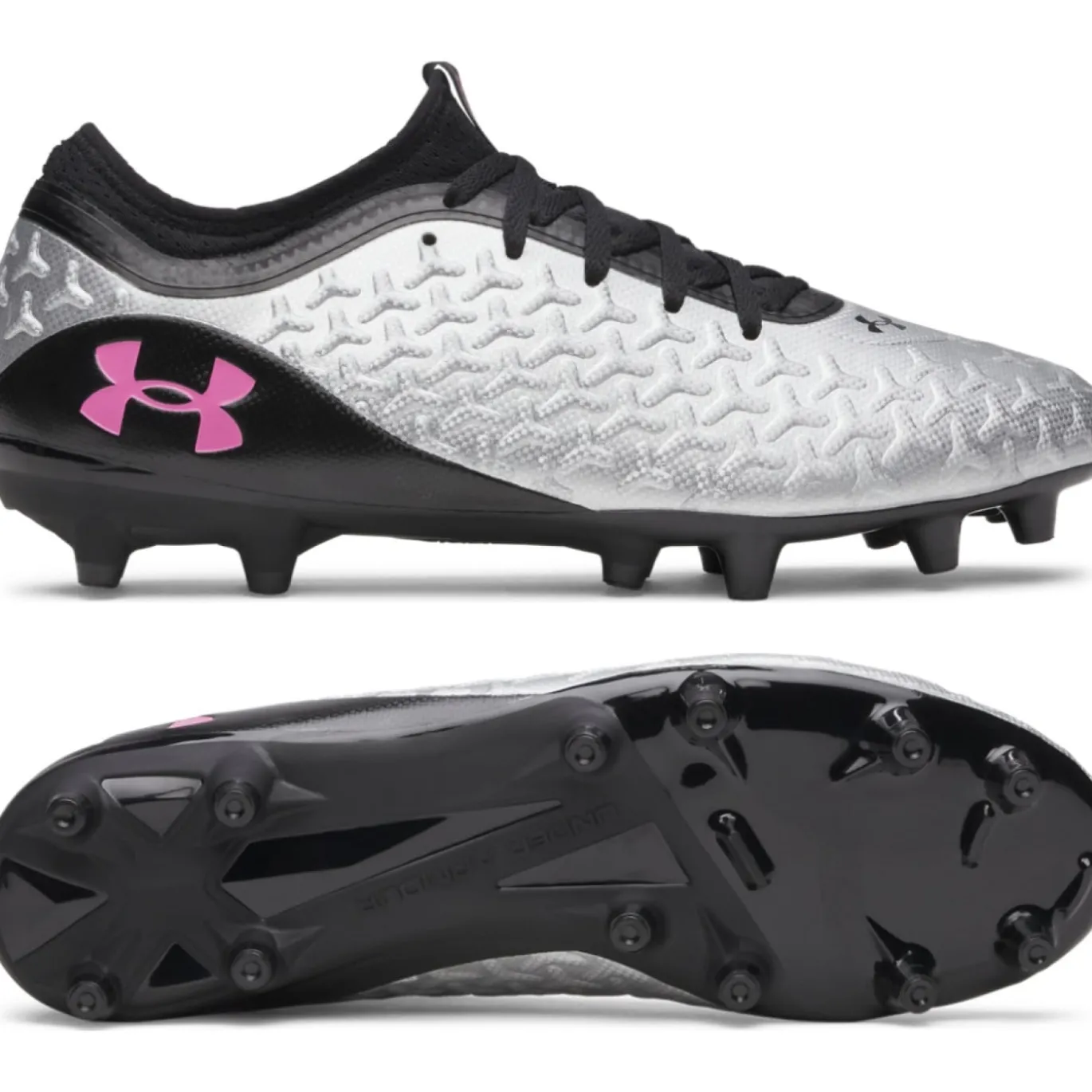 Under Armour Magnetico Select 6 Gras Voetbalschoenen (FG) Zwart Metallic Silver Felroze