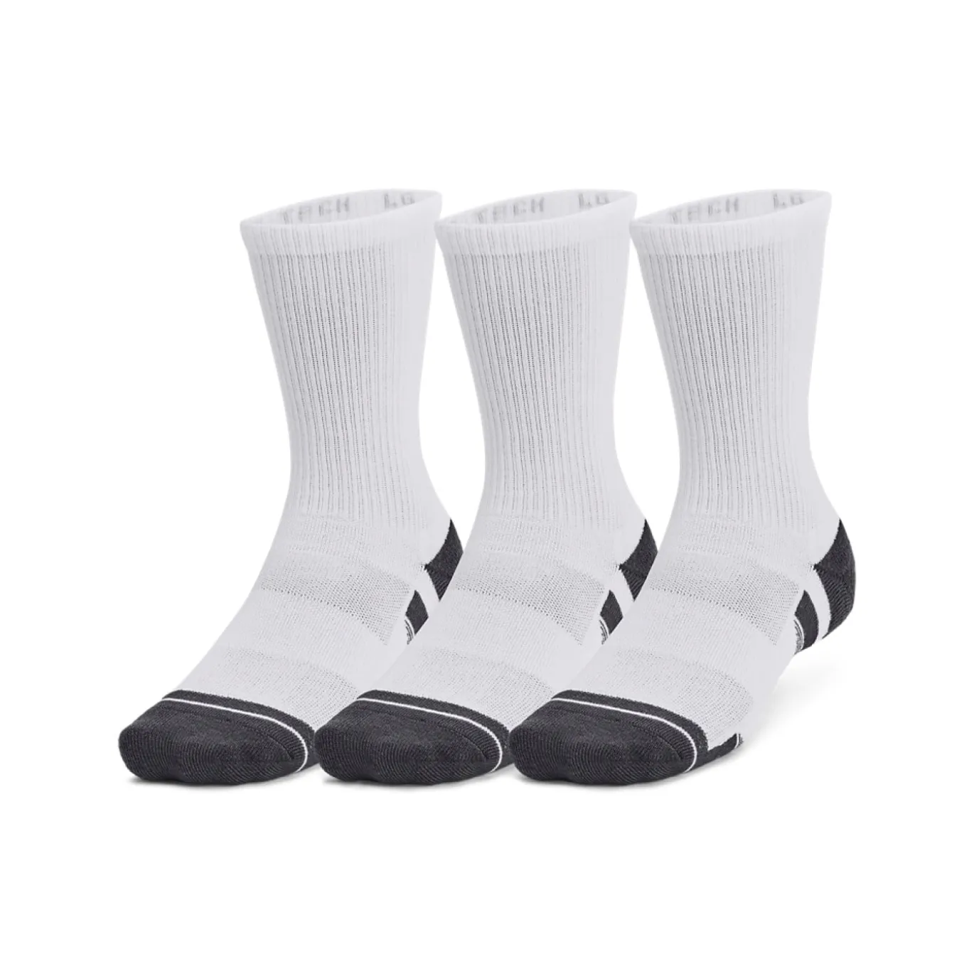 Under Armour Performance Tech Crew 3-Pack Sportsokken Wit Grijs