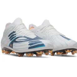 Under Armour Shadow Elite 4 Mach Voetbalschoenen (FG) Wit Donkerblauw Azuurblauw Oranje