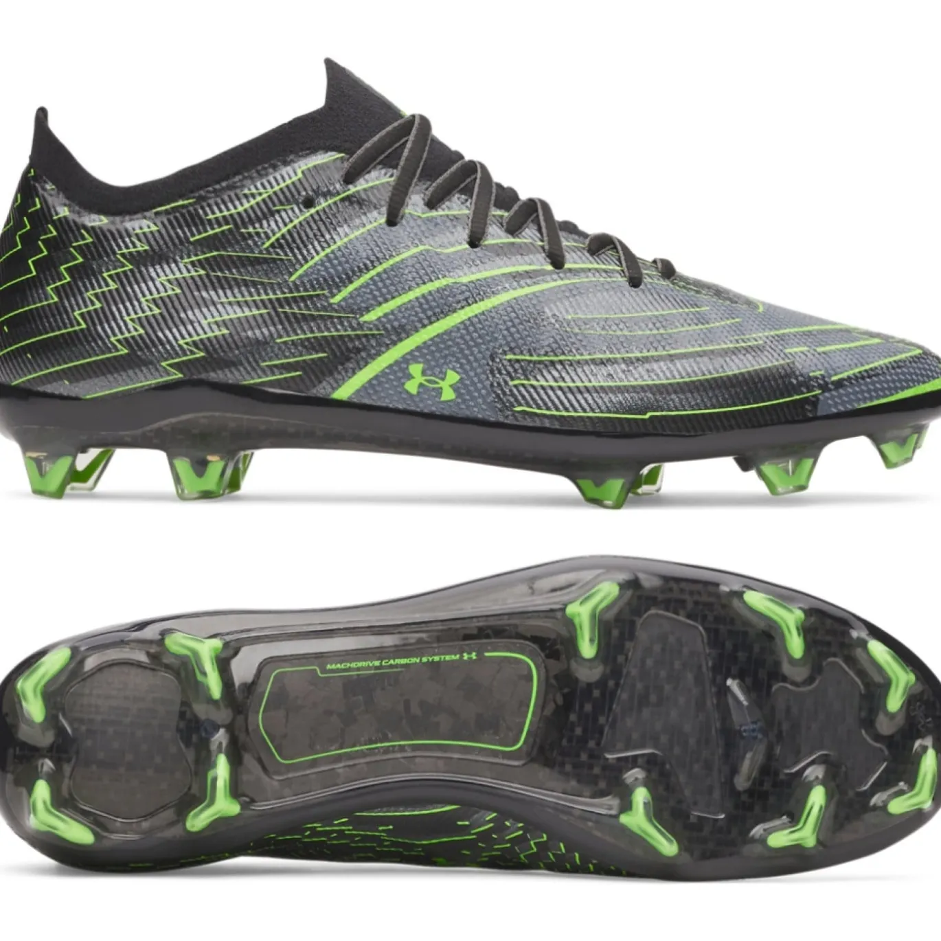 Under Armour Shadow Elite 4 Mach Gras Voetbalschoenen (FG) Zwart Metallic Black Neongroen