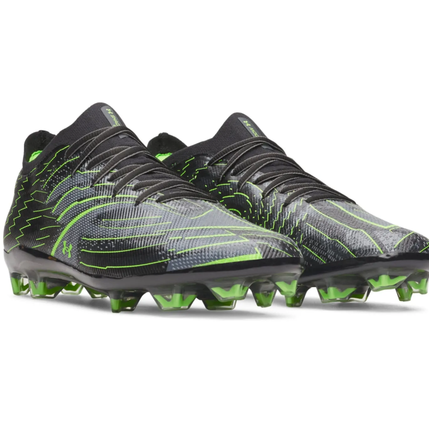 Under Armour Shadow Elite 4 Mach Gras Voetbalschoenen (FG) Zwart Metallic Black Neongroen