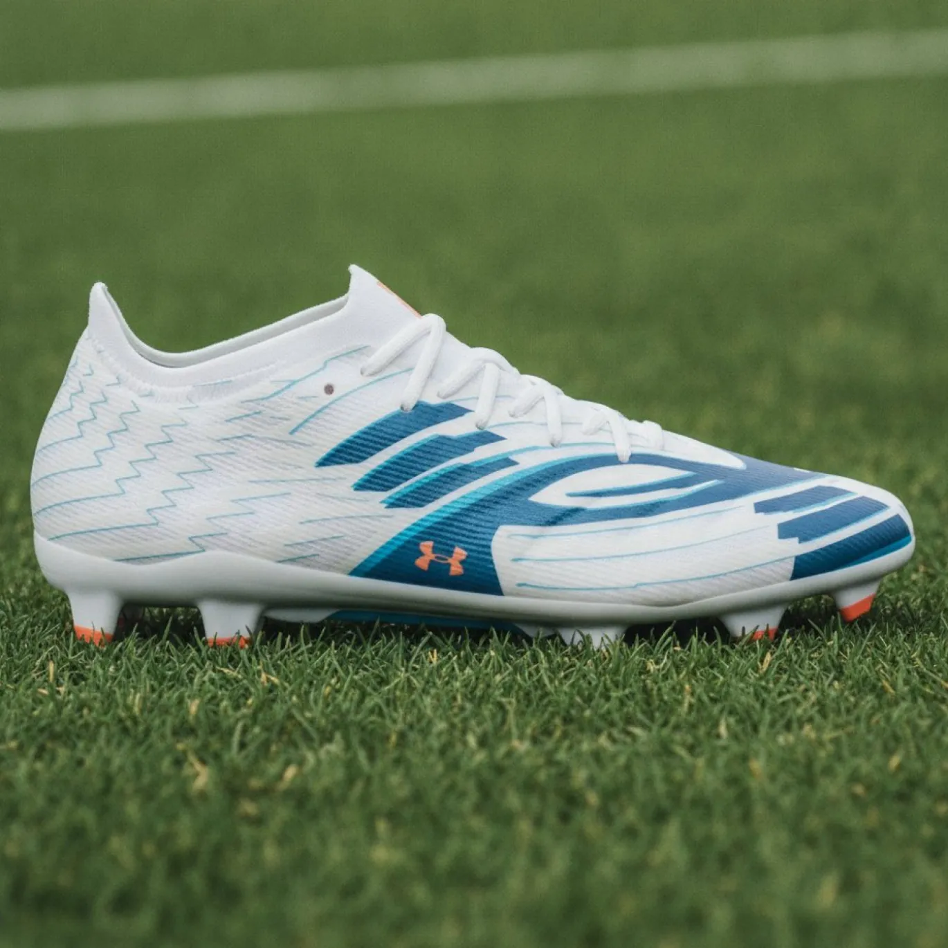 Under Armour Shadow Pro 4 Gras Voetbalschoenen (FG) Wit Donkerblauw Azuurblauw Oranje