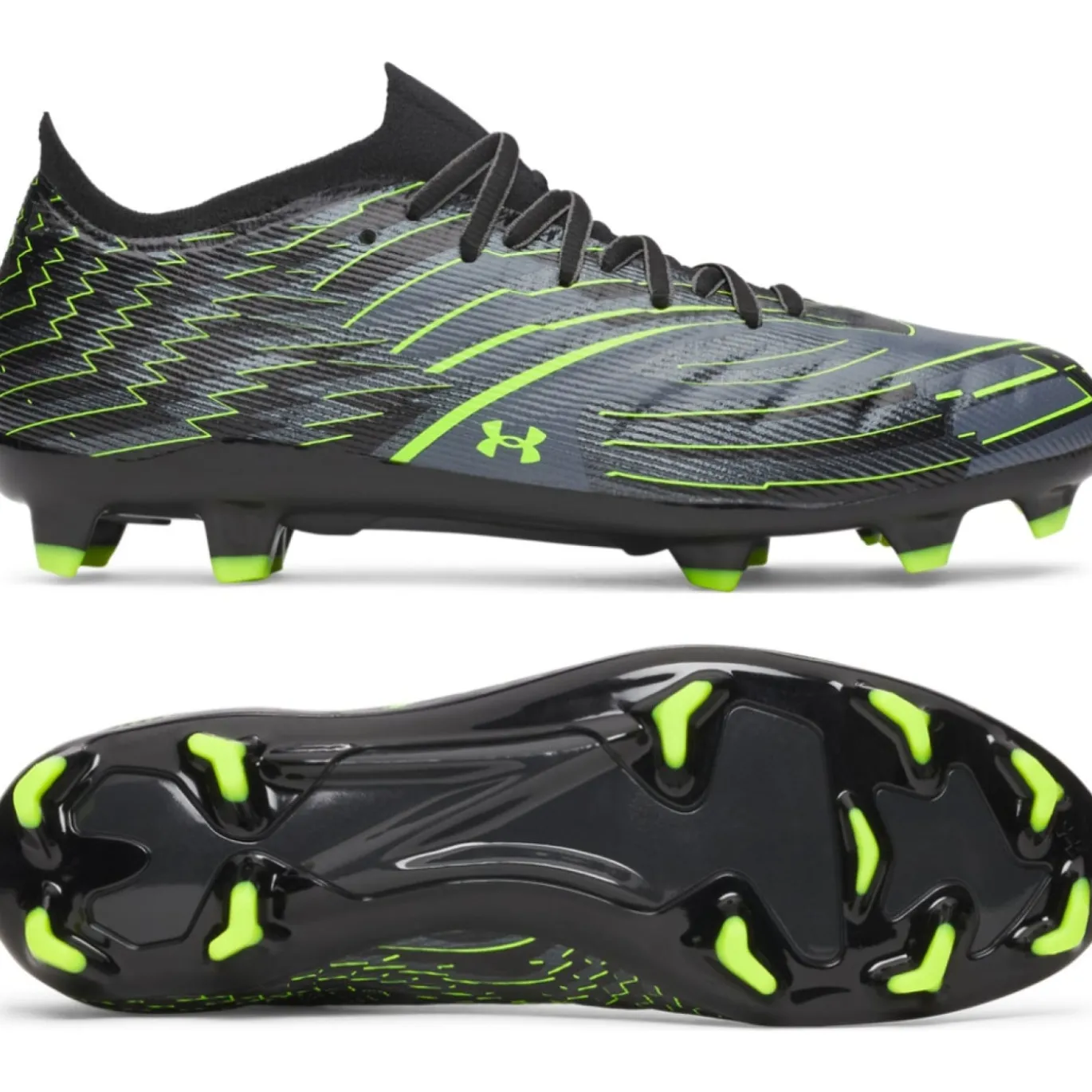 Under Armour Shadow Pro 4 Gras Voetbalschoenen (FG) Zwart Metallic Black Neongroen