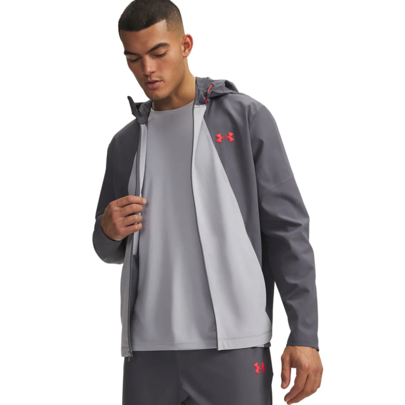 Under Armour Tech Utility Woven Trainingspak Full-Zip Donkergrijs Lichtgrijs Rood